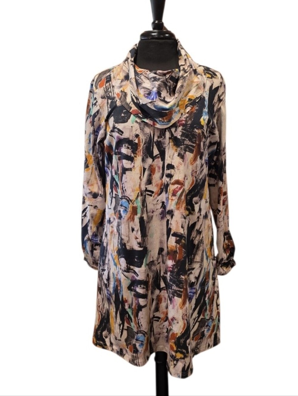 NWT Parsley & Sage Artsy Long-Sleeve Cowl Neck Dress Abstract Print